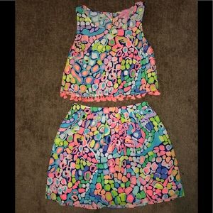 Lilly Pulitzer 2 pce neon animal crop top skirt